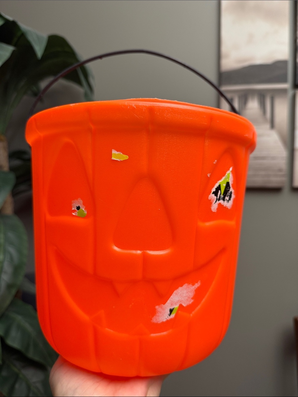 Vintage 1980s Orange Jack-O'-Lantern Candy Bucket Blow Mold Home Party Supplies